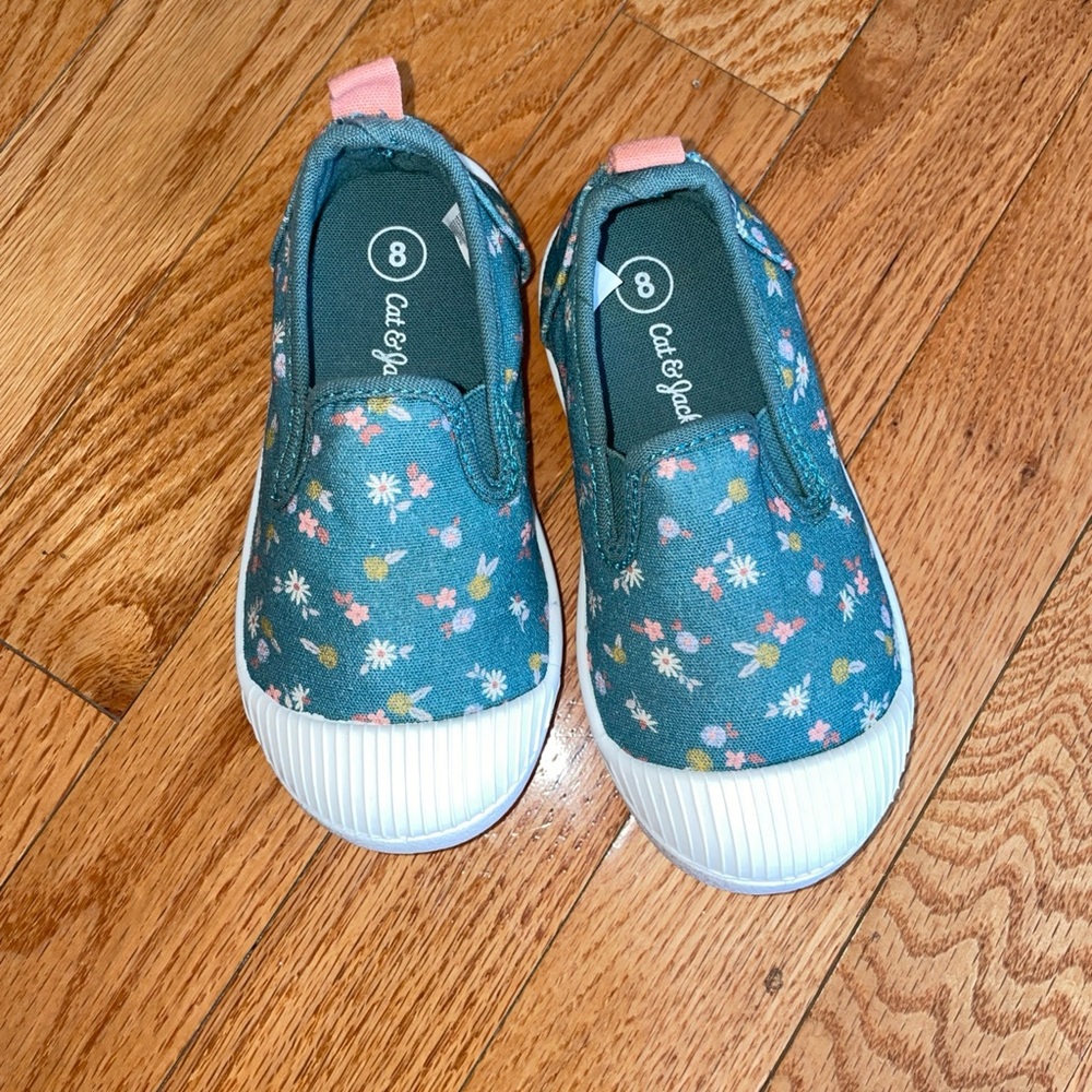 Cat & Jack Kids' Floral Slip-On Sneakers - Teal and Pink